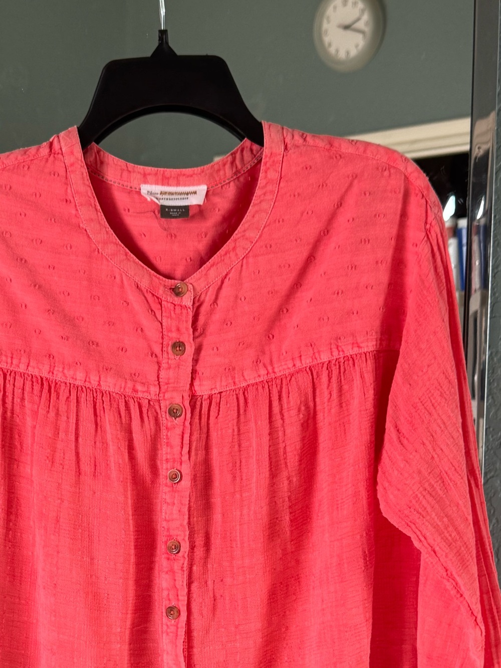 Anthropologie Coral Button-Front Long Sleeve Blouse